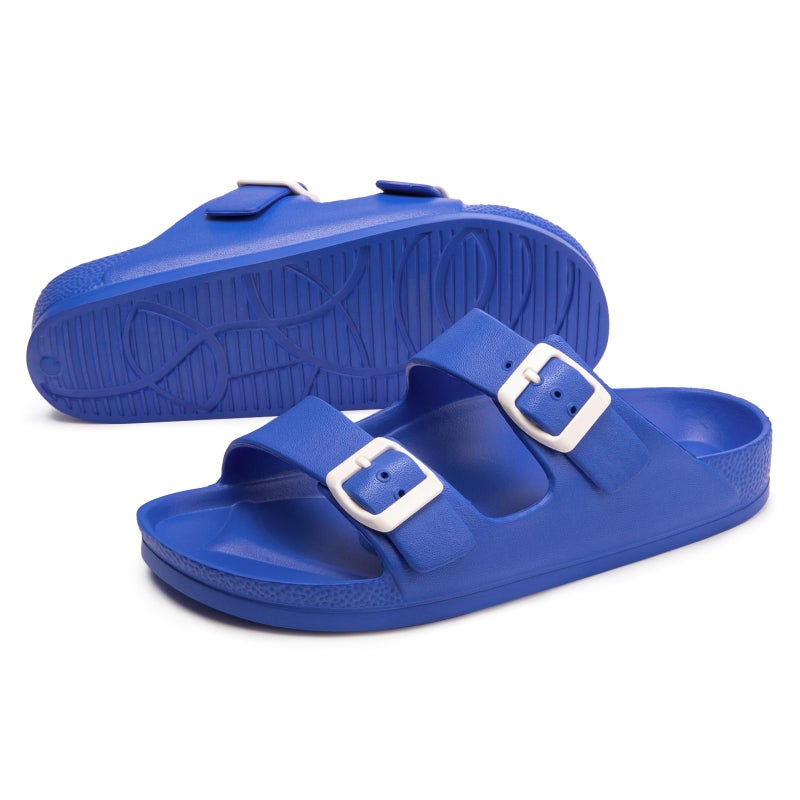 FUNKYMONKEY Women's Comfort Slides Double Buckle Adjustable EVA Flat Sandals (9 M US, Royal Blue) - Image 4